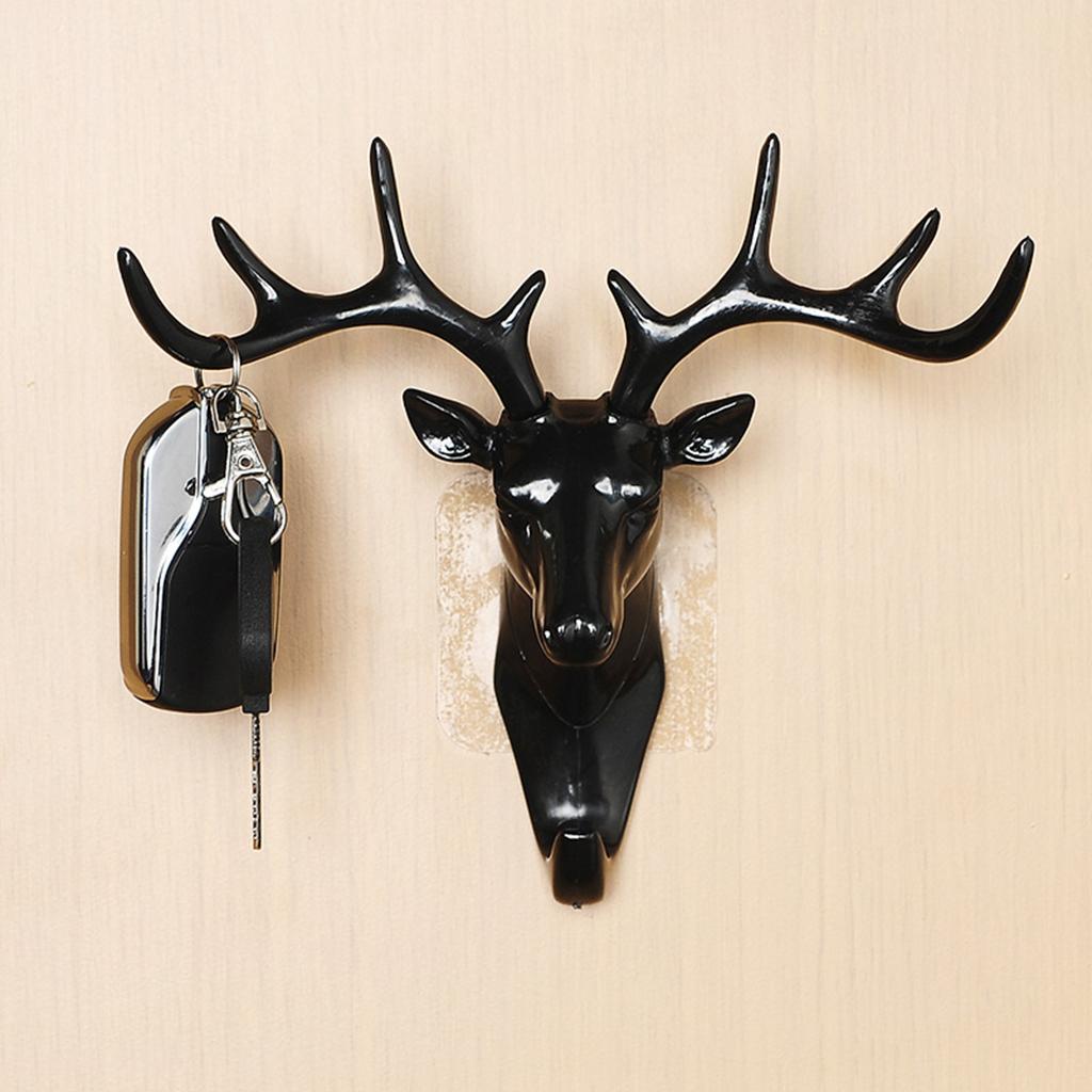 Animal Deer Stags Head Hook Hanger Rack Holder Wall Mount Home Decor Black