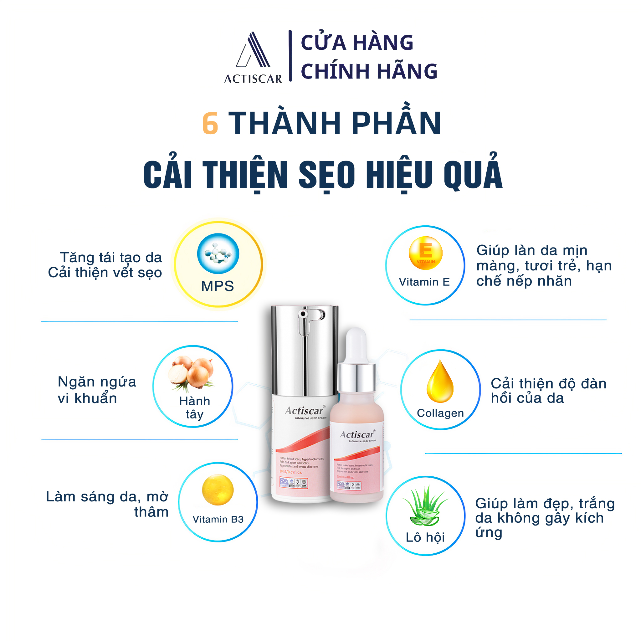 Combo Kem Sẹo và Serum Xóa Sẹo Lồi To, Sẹo Phì Đại Actiscar ( Màu Đỏ)