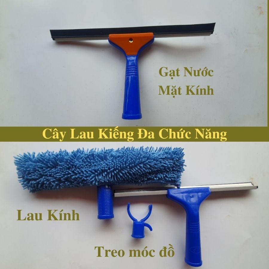 Bộ lau kính đa năng tiện dụng 3-1 gồm cây lau inox cán dài 1m6 đầu lau kính siêu sạch-đầu gạt nước kiếng & móc treo đồ