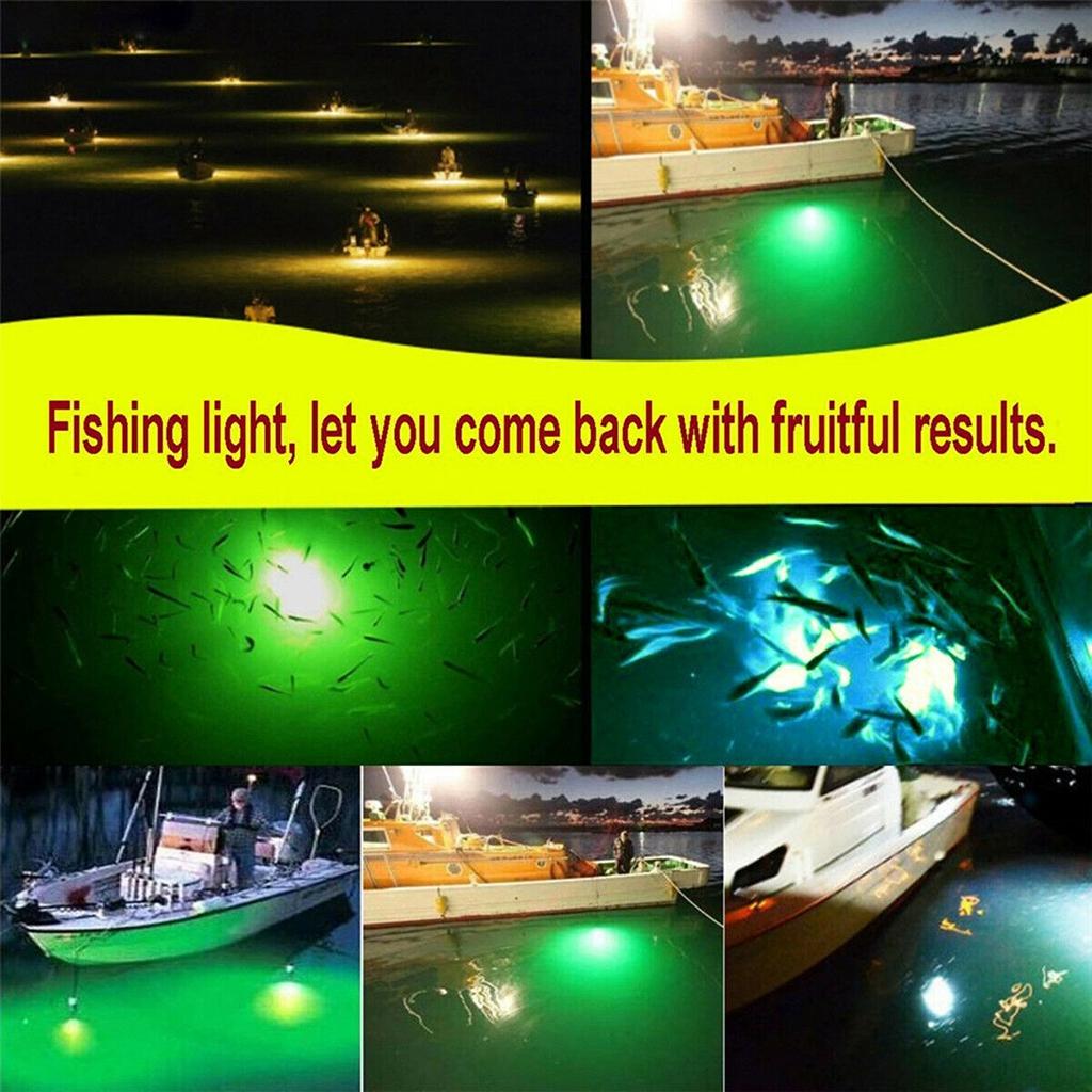 2xIP68 Waterproof 12V Led Green Underwater Fishing Light Attract Prawns Squid Lamp