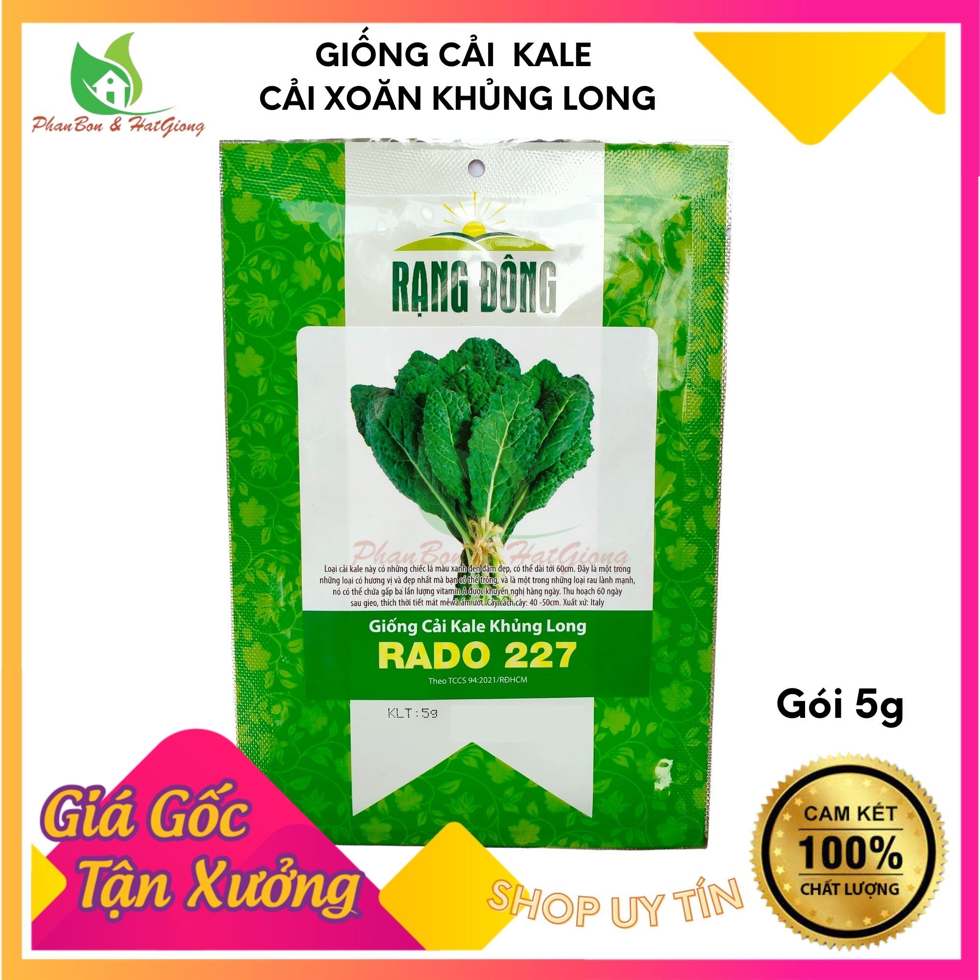 Hạt Giống Rau Cải Kale KHỦNG LONG Cải Xoăn 5gr - Rạng Đông - Shop Phân Bón và Hạt Giống