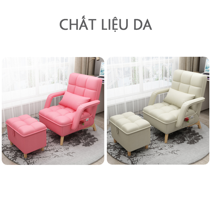 [ Nhập Khẩu ] Ghế Sofa Lười Bọc Da Cao Cấp , Sofa Lười Bọc Da Tặng Kèm Đôn Để Chân , Dễ Dàng Chuyển Thành Giường Cá Nhân