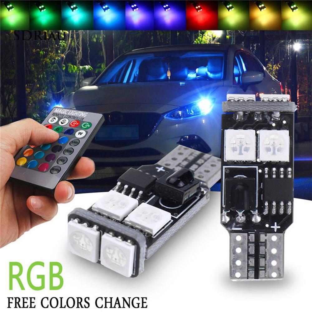 2 đèn led T10 SMD 5050 RGB cho xe hơi kèm điều khiển từ xa tiện dụng