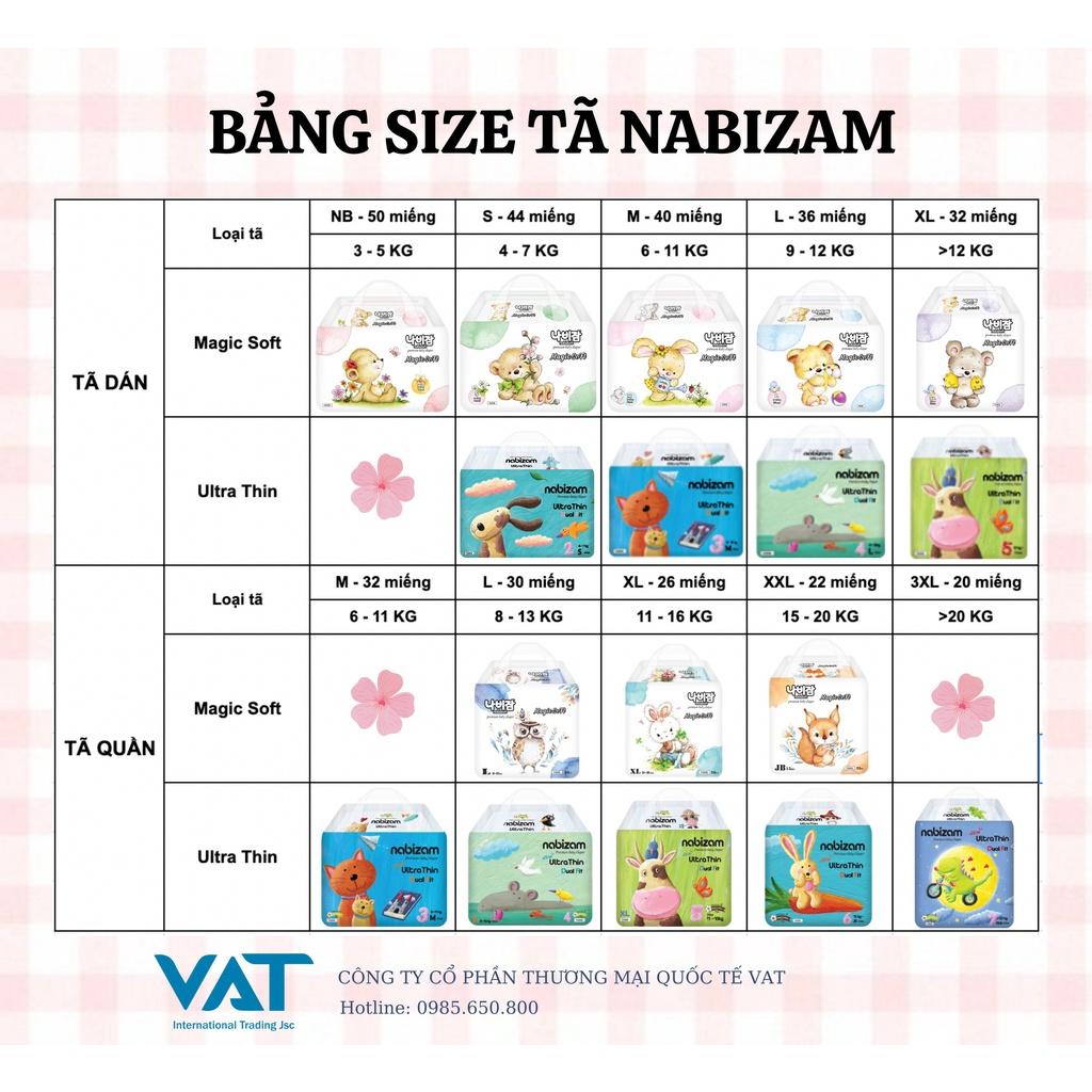 Tã/Bỉm Dán NABIZAM Magic Soft Nội Địa Hàn Mềm Mại, Mỏng Nhẹ, Thấm Hút Nhanh Size L Cho Bé Từ 9-12kg, 36 Miếng