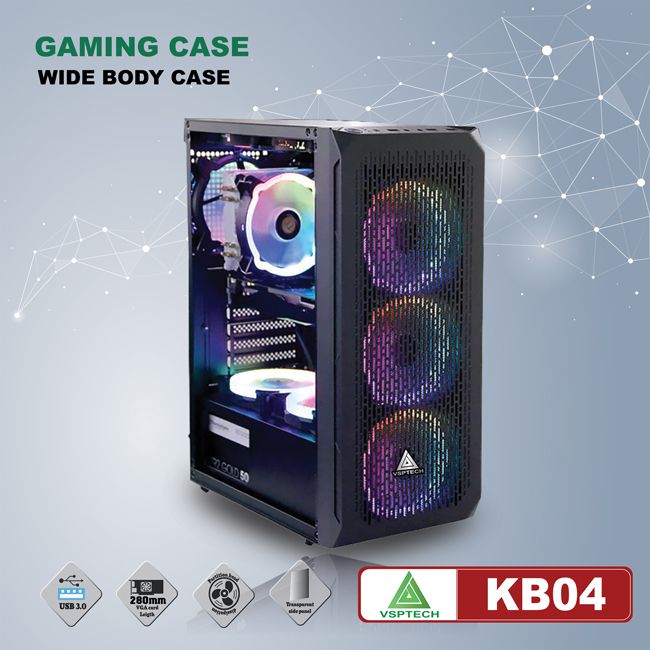 Thùng máy tính Case VSP CA KB04 1 mặt kính cường lực - Hàng nhập khẩu