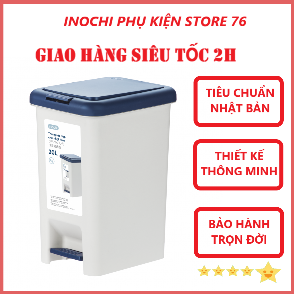 Thùng Rác Đạp Chân Hình Chữ Nhật Nhiều Cỡ Kèm Ruột Hiro Hàng Xuất Nhật - Chính Hãng Tặng Kèm Bộ 3 Khăn Lau Pakasa Giao Màu Ngẫu Nhiên - Thùng 20L