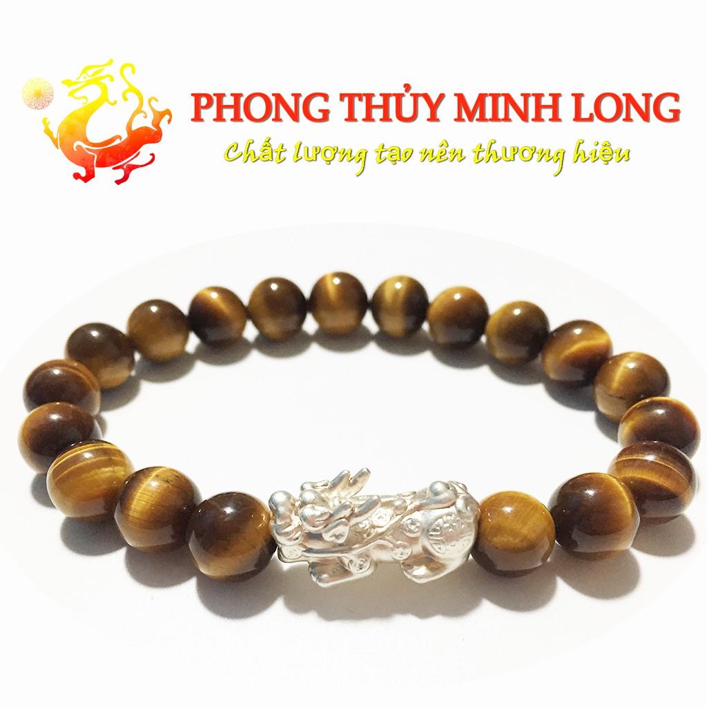 Vòng tay đá Mắt Hổ Vàng Nâu chất lượng 5A mix tỳ hưu Bạc hợp mệnh Kim và Thổ