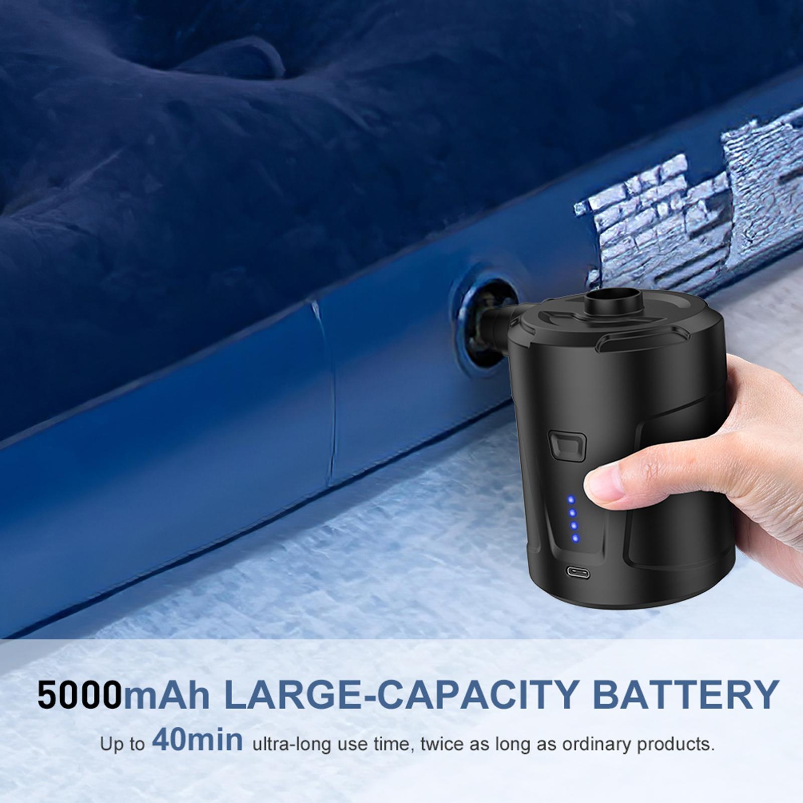 Electric Air Pump Rechargeable Air Mattress Pump Fast Air Inflator with 3 Nozzles for Camping Inflatable Mattresses Air Beds Boats Inflatable Sofas Round Black