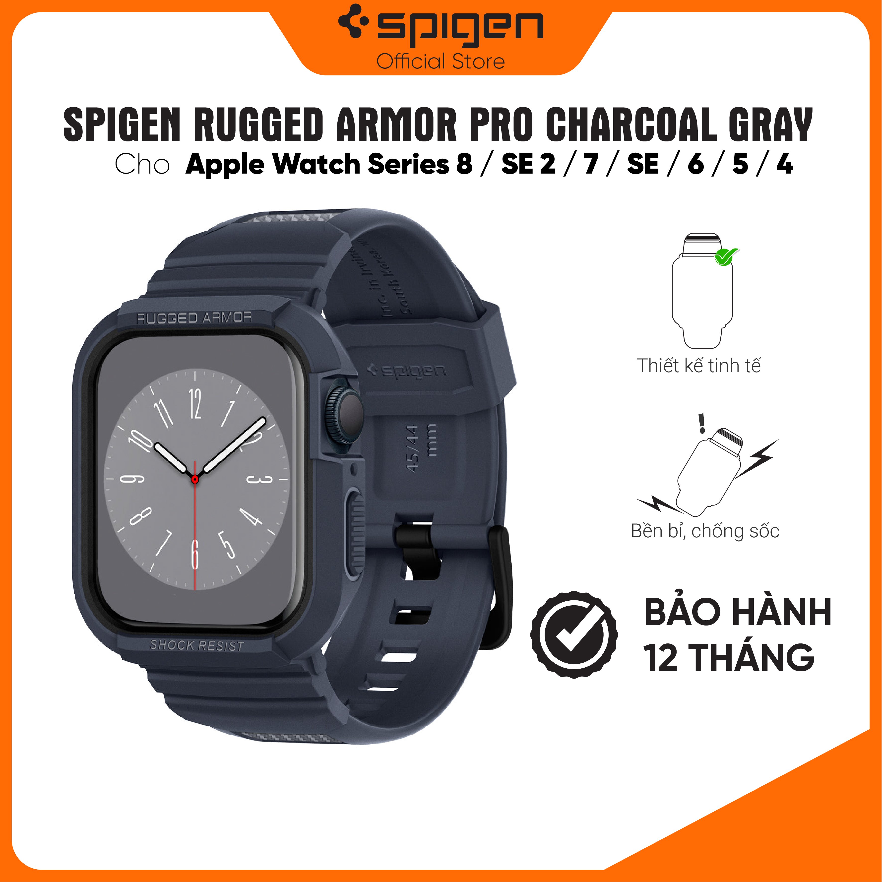 Ốp Spigen Rugged Armor Pro cho Apple Watch Series 8 / SE 2 / 7 / SE / 6 / 5 / 4 (45mm/44mm) - Thiết kế bền bỉ, chống sốc - Hàng chính hãng