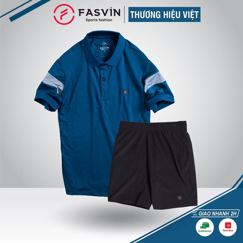 Hình ảnh Bộ quần áo thun thể thao nam Fasvin AB22506.HN cộc tay cổ bẻ vải thể thao mềm nhẹ co giãn tốt