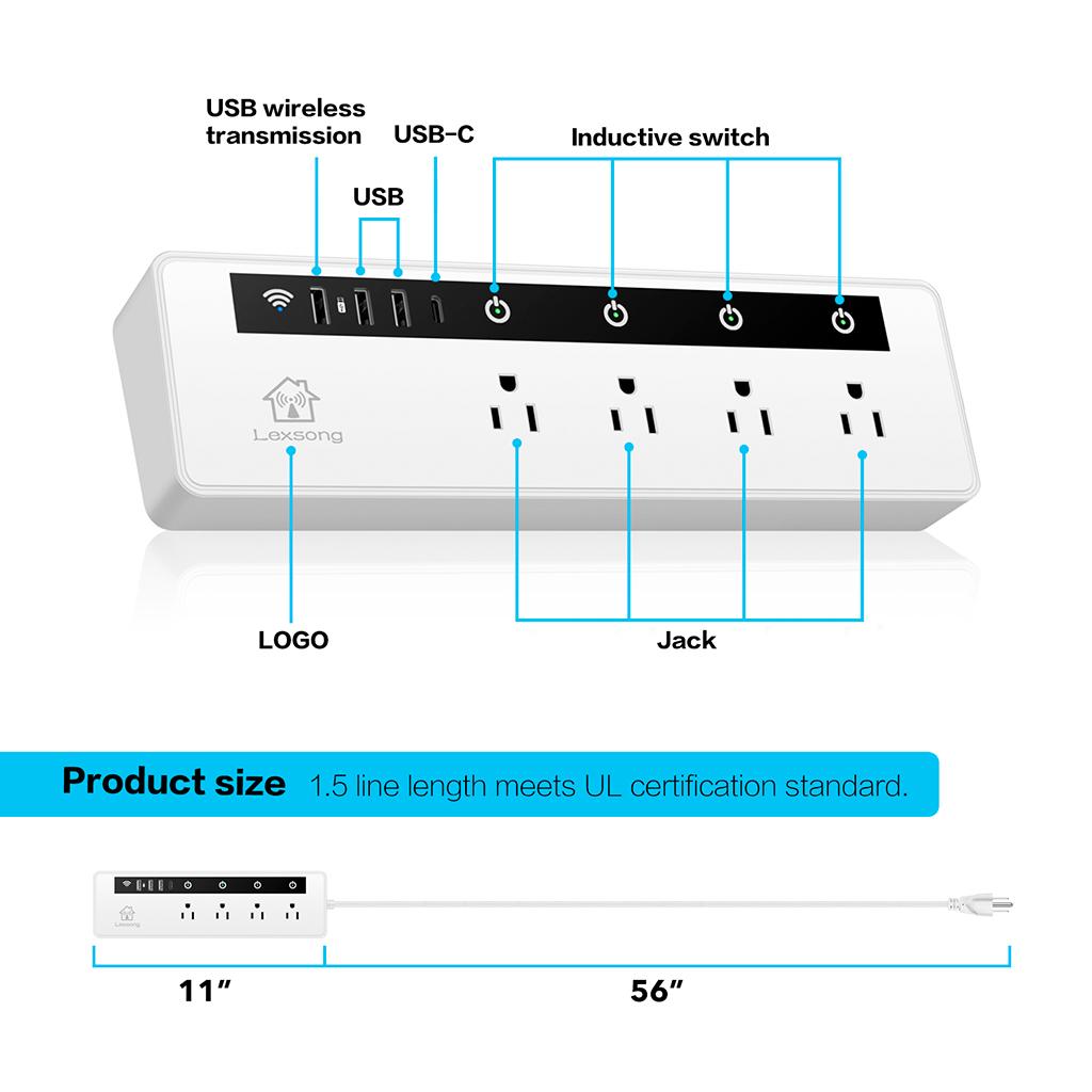 WiFi Smart Power Strip with 4 AC Outlets and 3 USB Ports US Plug