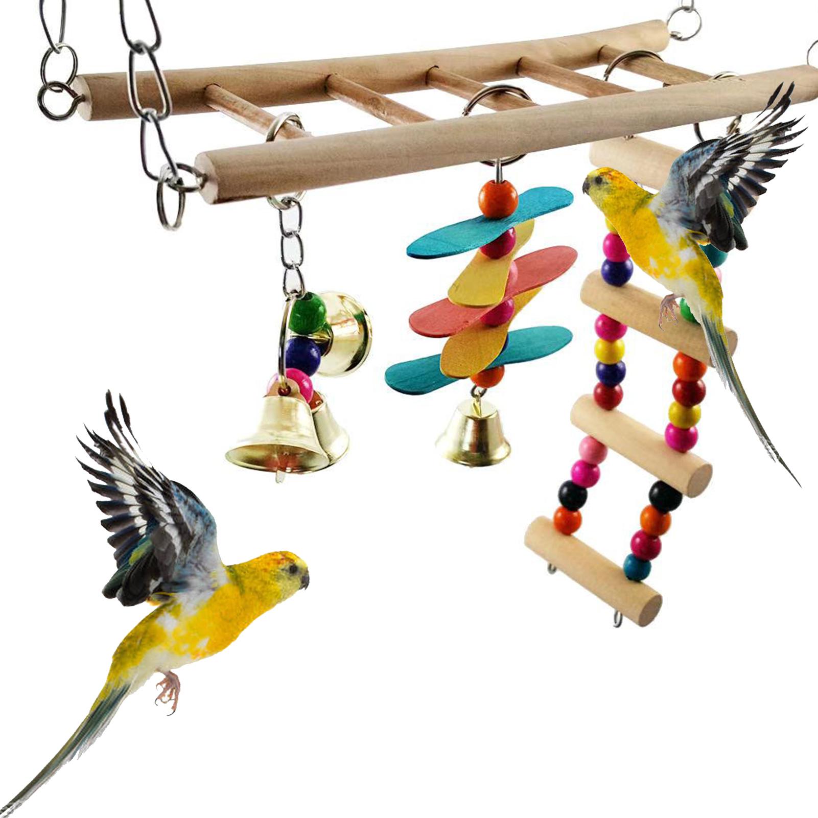 Bird Hanging Ladder Bird Swing Toys Birds Climbing Toys Wooden Suspension Bridge for Parrots Birds