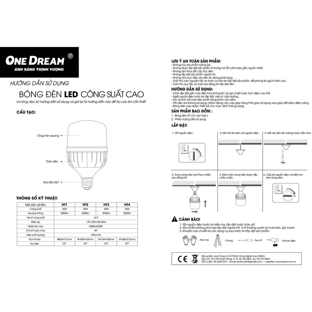 Bóng đèn led công suất cao HT1 20W, HT2 30W, HT3 40W, HT4 50W . Đèn Led One Dream siêu sáng, tiết kiệm điện năng