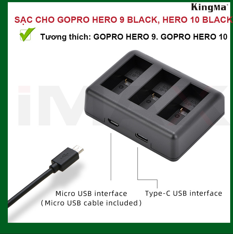 PIN KINGMA FOR GOPRO HERO 9 BLACK, HERO 10 BLACK GP9 - HÀNG CHÍNH HÃNG