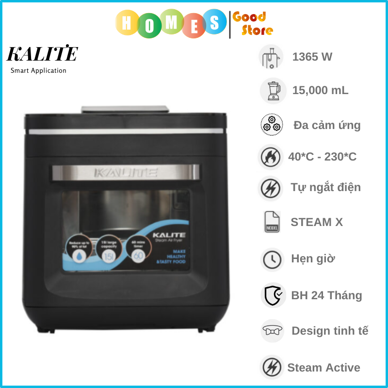 Nồi Chiên Hơi Nước Kalite Steam X Tiêu Chuẩn Châu Âu 9 Chương Trình Cài Sẵn Dung 15 Lít Công Suất 1635 W - Hàng Chính Hãng