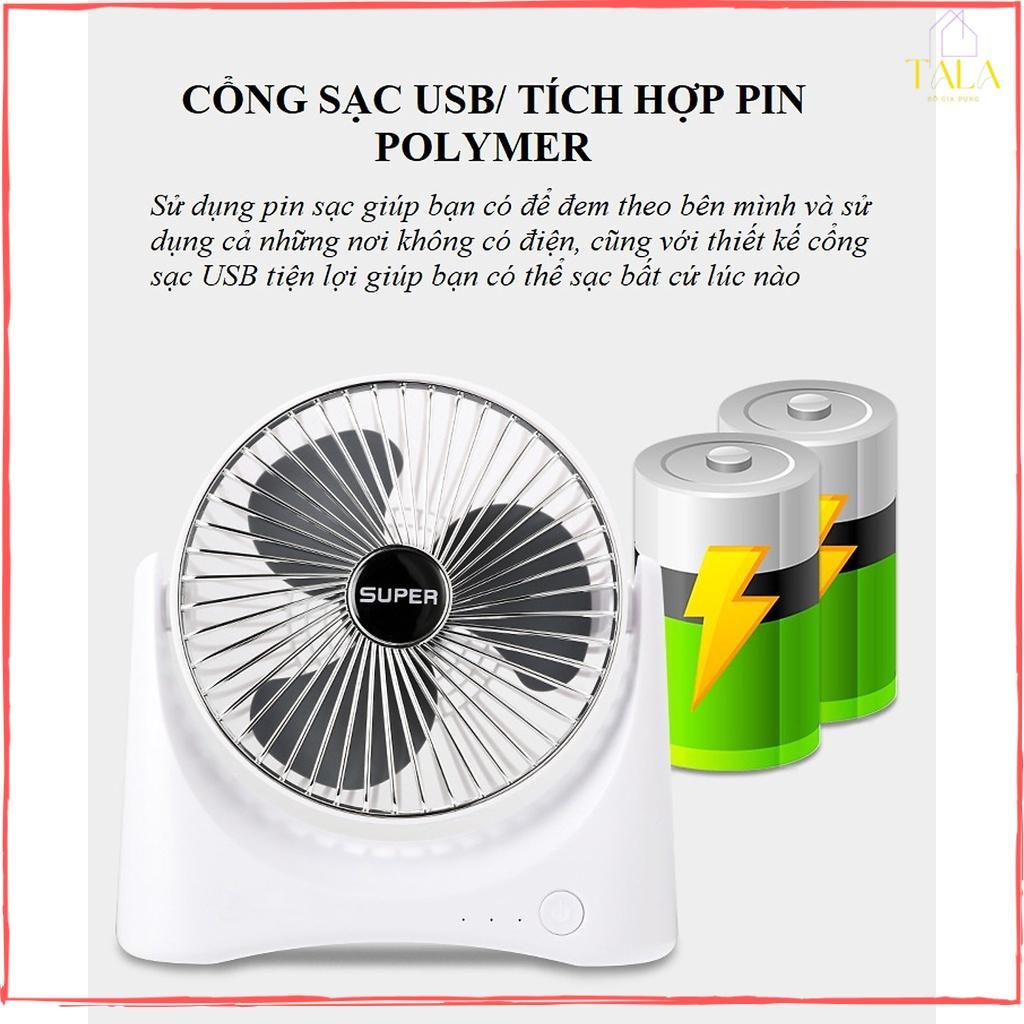 Quạt Để Bàn Tích Điện Super Fan Mini  - Công Suất Lớn, 3 Cấp Độ Gió Làm Mát Hiệu Quả - Có Thể Điều Chỉnh Hướng Gió