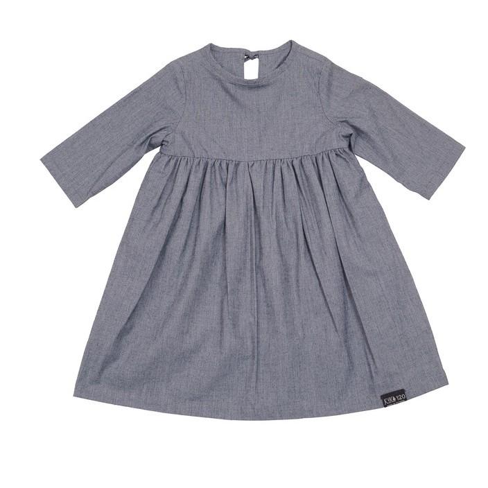 KIKA Đầm bé gái chambray mầu xám cổ chui 2 lớp - K005