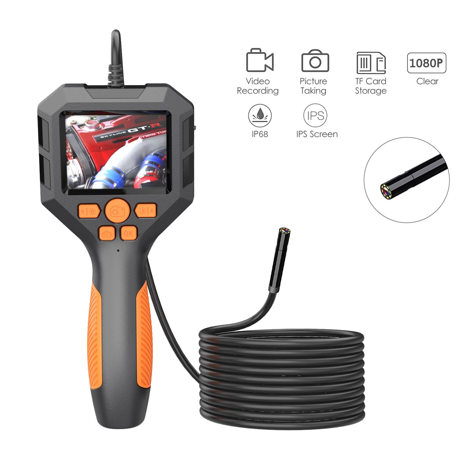 Industrial Endoscope 1080P Digital Borescope IP68 Waterproof Snake Scope Camera Electronic Camera Video Picture Taking Handheld Inspection Camera with 2.8-inch IPS Screen with LED Light for Pipeline Vehicle Inspection