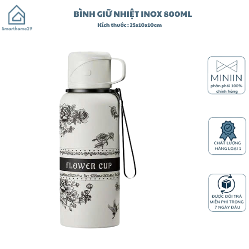 Bình Giữ Nhiệt Inox 800ml, Nắp Làm Cốc Uống Nước, Lưới Lọc Trà Cao Cấp - HÀNG CHÍNH HÃNG MINIIN