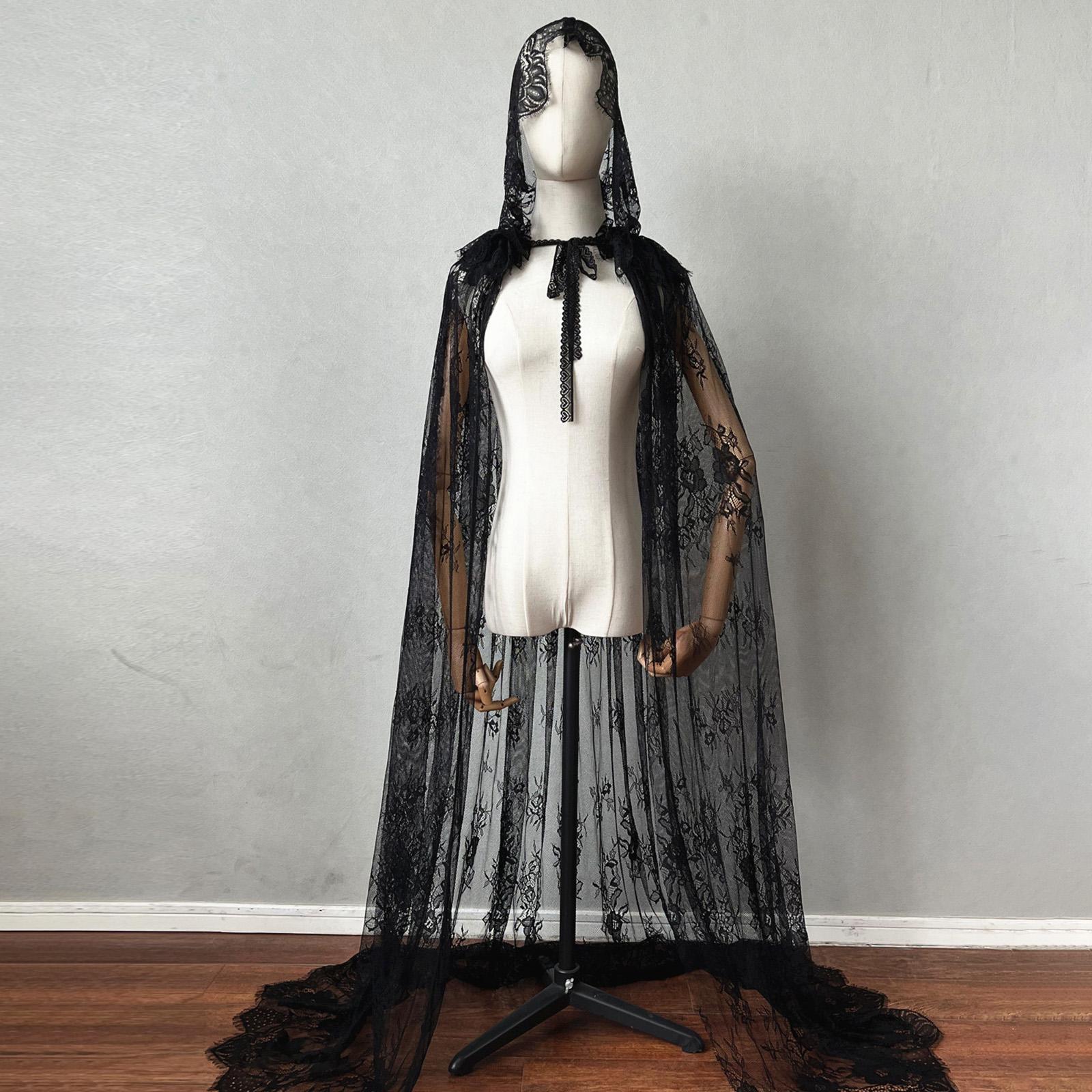 Long Hooded Cloak Cape Hooded Cape Open Front Floor Length Wedding Bridal Cloak for Women Halloween Costume for Medieval Costumes Masquerade