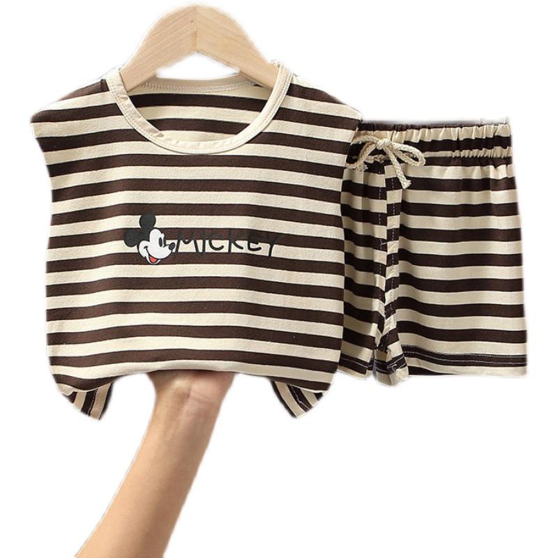 Đồ bộ hè kẻ sát nách in hình micki cho bé trai bé gái mặc đều xinh, quần áo bé trai từ 7-25kg - SUMO KIDS