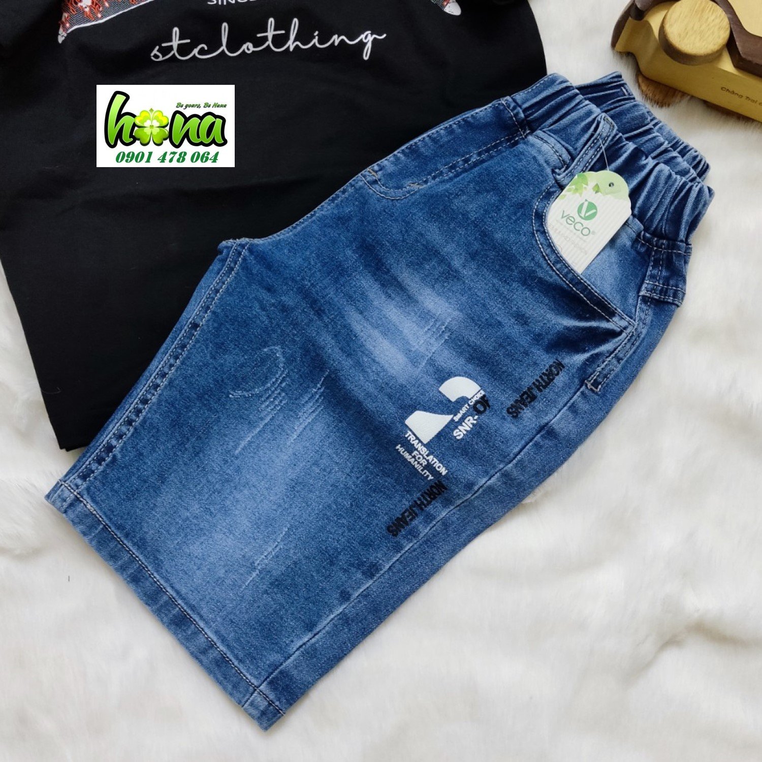 K0003419 Áo thun cotton 4 chiều quần jean lửng co giãn bé trai từ 26-48kg