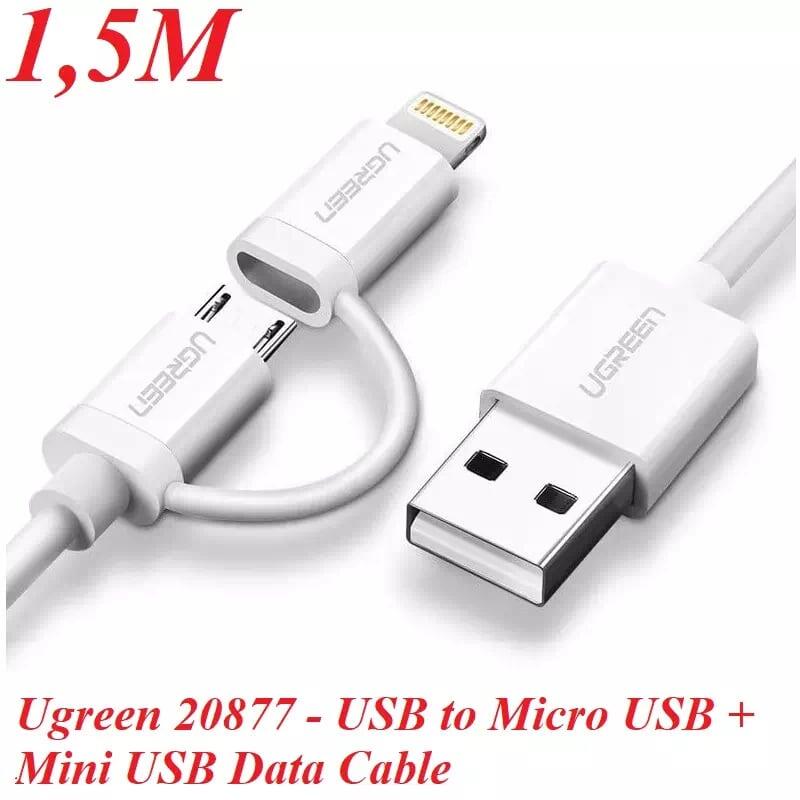 Ugreen UG20877US178TK 1.5M màu Trắng Cáp sạc đa năng USB sang MicroUSB + Lightning - HÀNG CHÍNH HÃNG