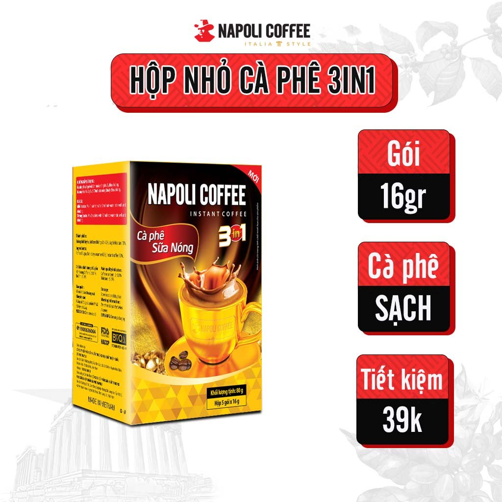 Cafe sữa nóng 3in1 Napoli Coffee 50 gói x 16g Cafe từ Arabica/Robusta hạt SẠCH Túi Lớn