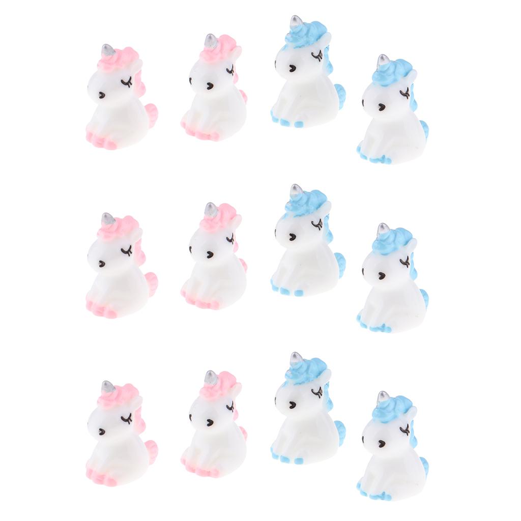 12 Mini Nhựa Kỳ Lân Tượng Thu Nhỏ Vườn Cổ Tích Đồ Trang Trí Màu Xanh + Hồng