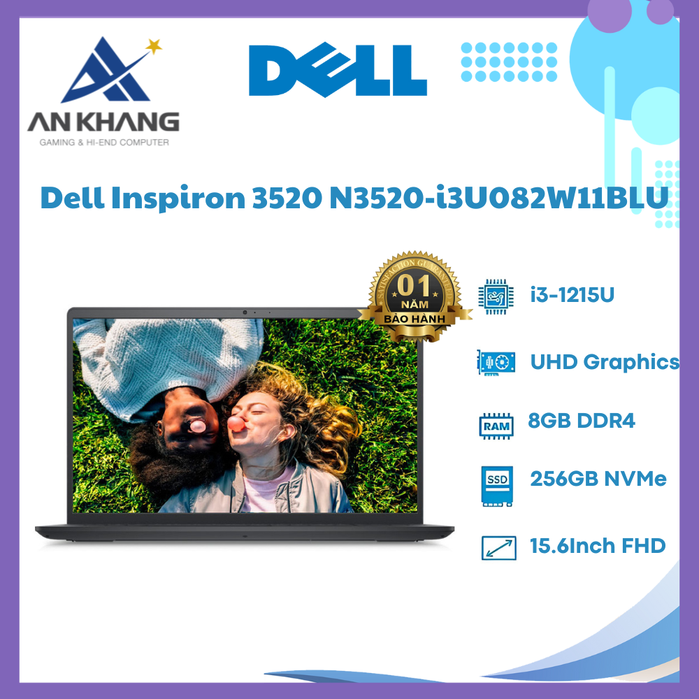 Laptop Dell Inspiron 15 3520 i3U082W11BLU (Core i3-1215U | 8GB | 256GB | Intel UHD | 15.6 inch FHD | Win 11 | Office | Đen) - Hàng Chính Hãng - Bảo Hành 12 Tháng