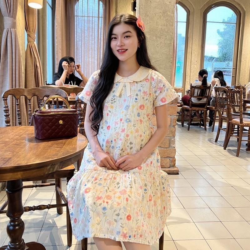 Đầm bầu thêu hoa cổ sen đính nơ form đuôi cá trẻ trung diện đi làm, đi tiệc, đi chơi đều xinh - Xanh