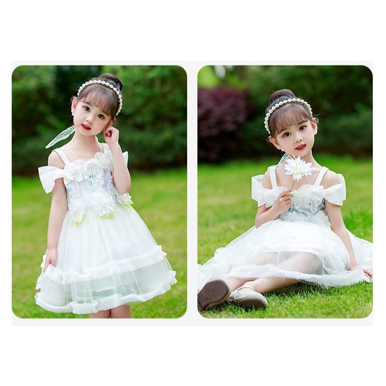 Hình ảnh Đầm voan công chúa cho bé gái dự tiệc màu trắng hồng đẹp size 15-30kg hàng Quảng Châu cao cấp