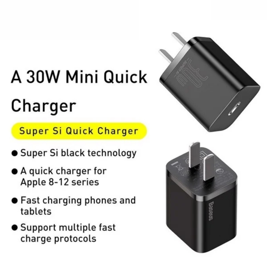 Củ sạc nhanh Baseus Super Si Quick Charger 30W dùng cho iPhone/ Samsung/ OPPO - LVJ001