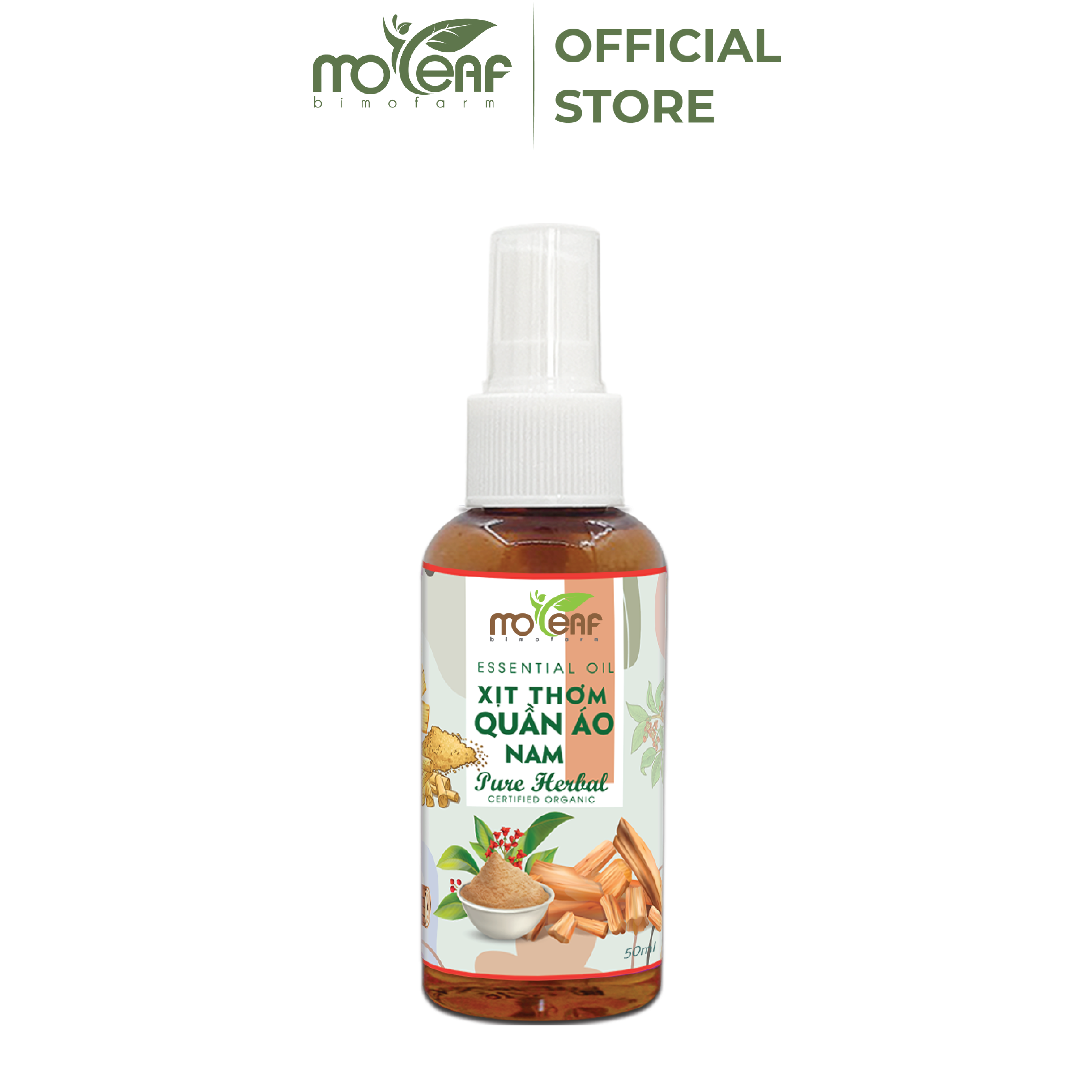 [COMBO 5 CHAI 50ml] XỊT THƠM QUẦN ÁO NAM/NỮ Moleaf Tinh dầu Đàn Hương, Tuyết Tùng, Gỗ Hồng, Sen Trắng, Thảo Mộc, Trái Cây, Khử mùi ẩm mốc, hương thơm nhẹ nhàng thay thế nước xả vải nước hoa