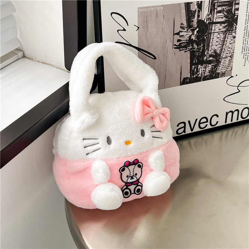 Túi Xách Tay Hình Gấu Bông Mèo Kitty Hồng, Túi Gấu Bông Gòn Dễ Thương
