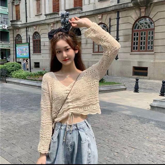 Áo len lưới croptop rút ngực Ulzzang style  Hàng Quảng Châu