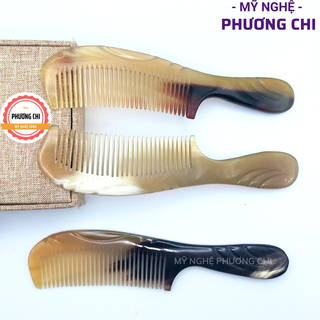 Lược sừng chuôi khía trắng nưa dài 17cm, lược chải tóc gỡ rối massage đầu | Mỹ Nghệ Phương Chi