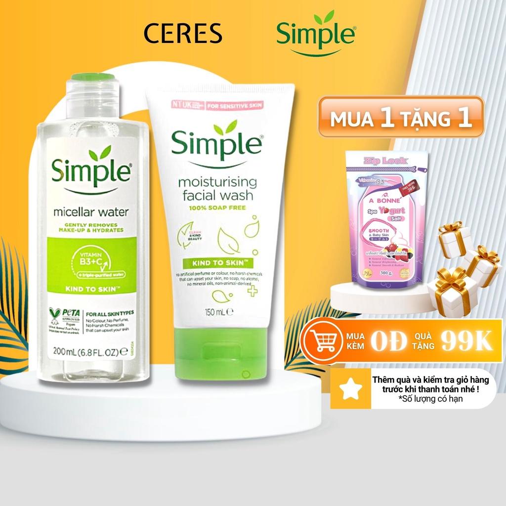 Combo 2 Simple Sữa Rửa Mặt Cho Da Nhạy Cảm Đàn Hồi 150ml + Nước Tẩy Trang Sạch Sâu 200ml