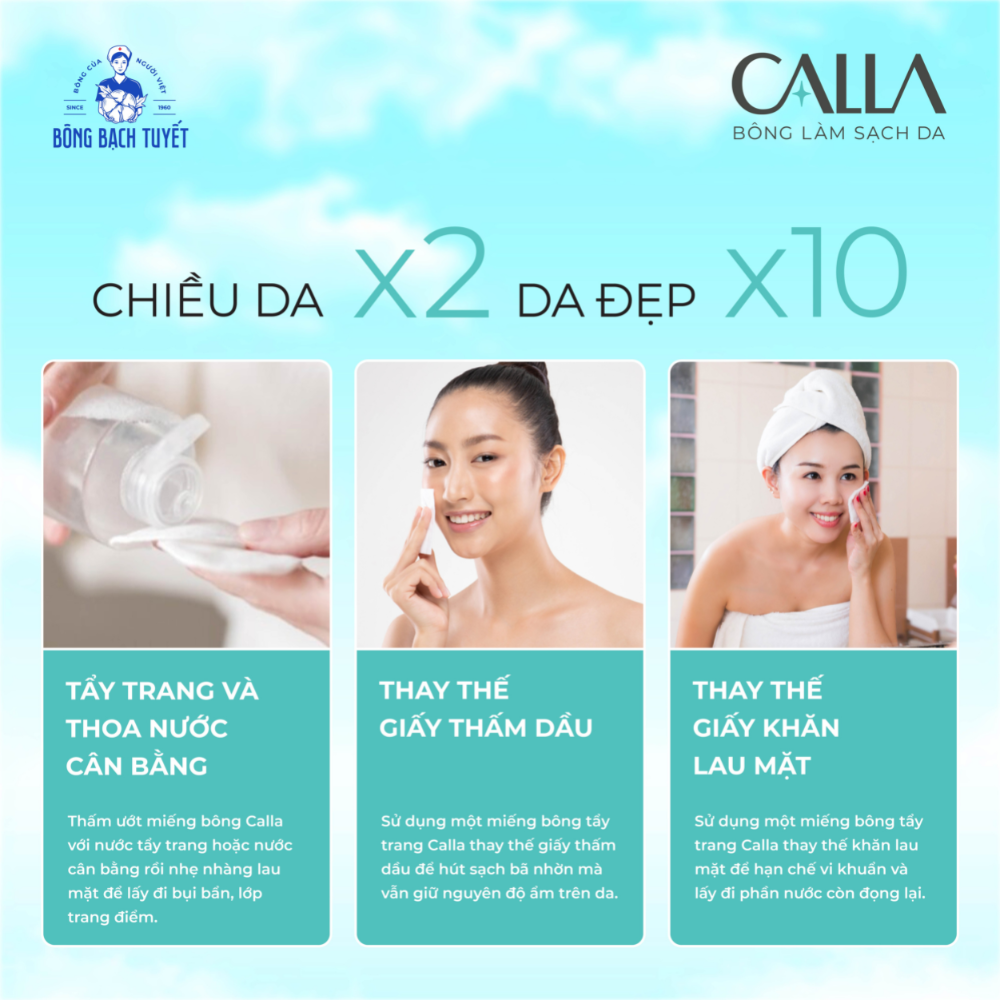 Combo 6 Hộp Bông tẩy trang làm sạch da Calla Sạch sâu 80 miếng/hộp