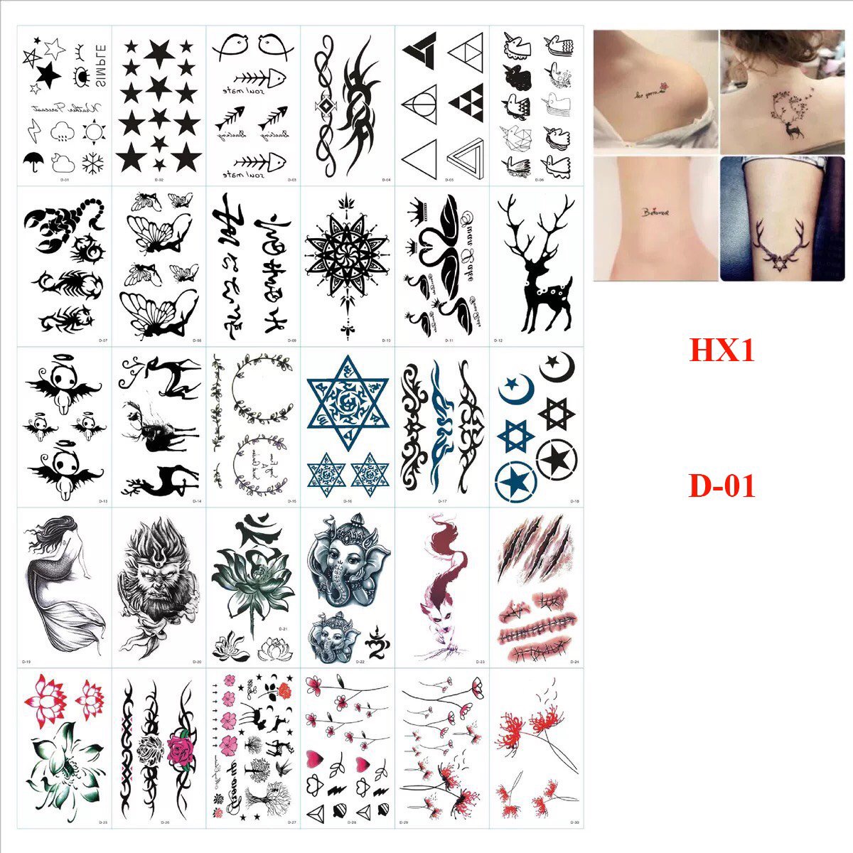 Bộ 30 Miếng Dán Hình Xăm Siêu Xinh, Hình Xăm Đẹp, Hình Xăm Mini Thời Trang HX1