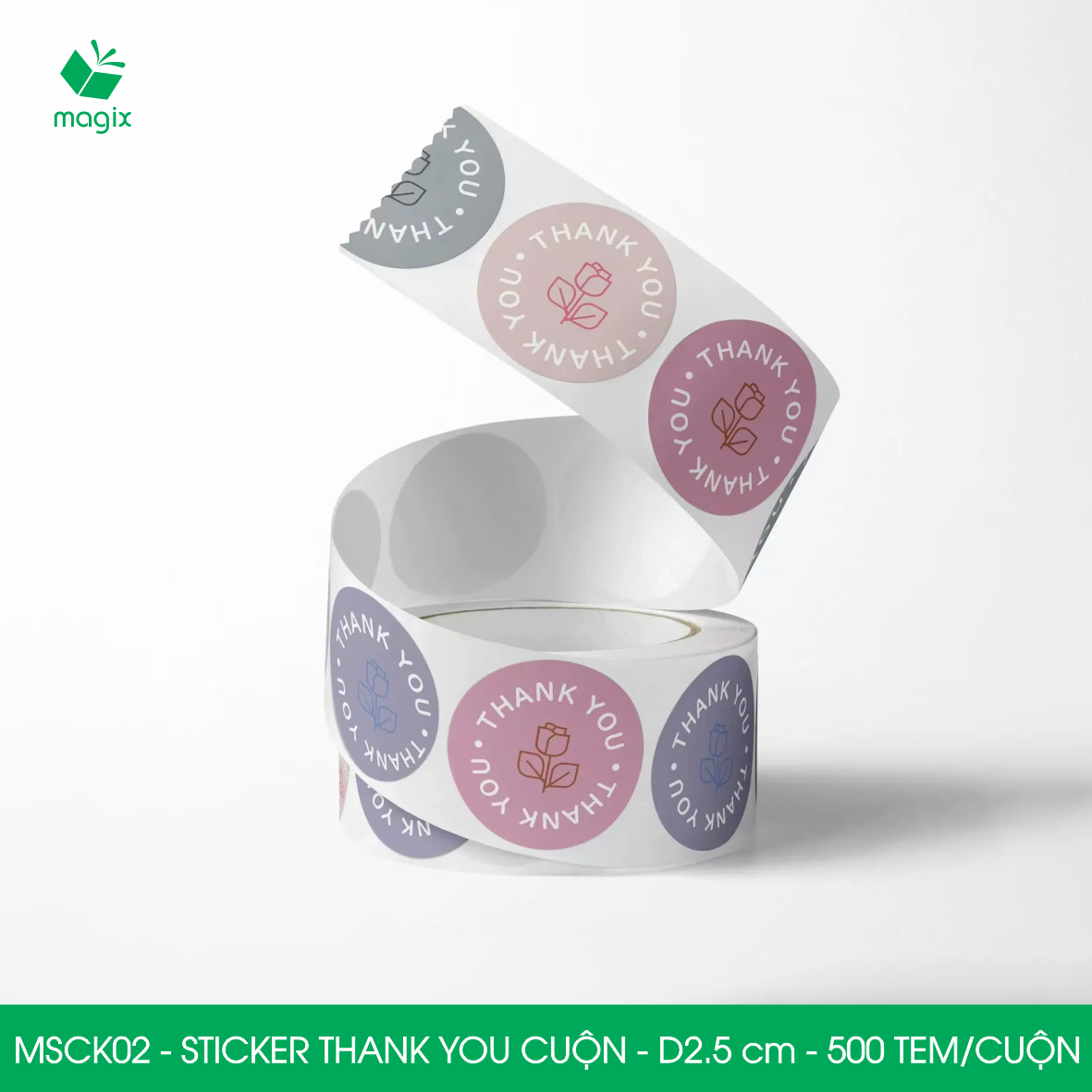 MSCK02 - D2.5 cm - Cuộn 500 sticker thank you tròn, nhãn dán thank you, tem dán cảm ơn