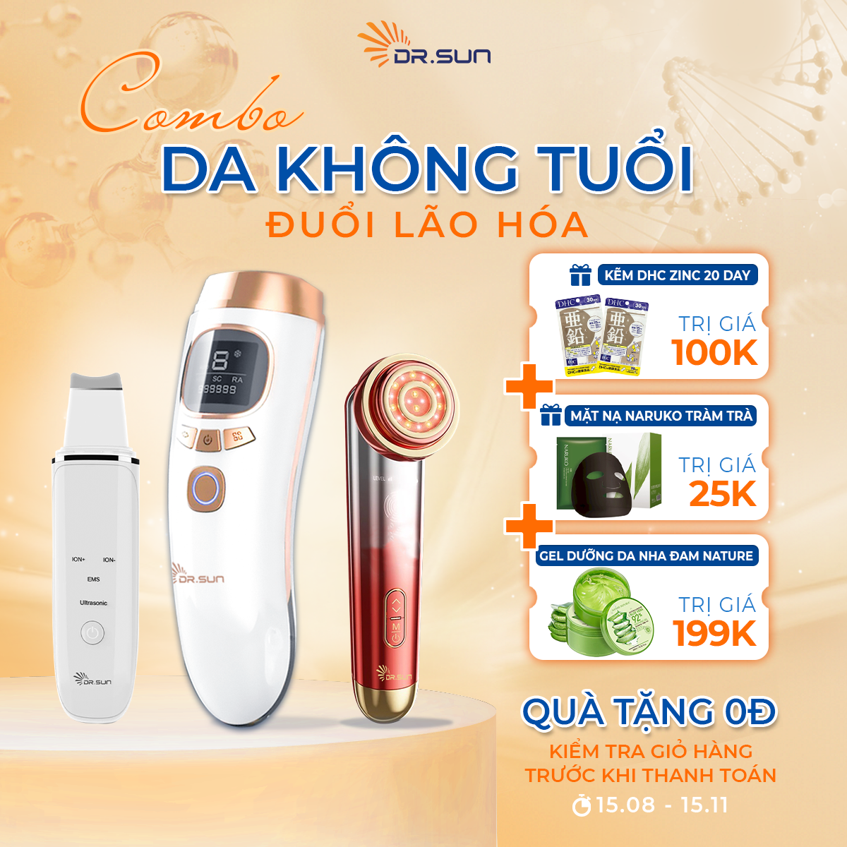 COMBO Máy triệt lông DR SUN PRO, máy nâng cơ DR SUN VENUS 5.0, máy tẩy da chết DR SUN OLYMPUS