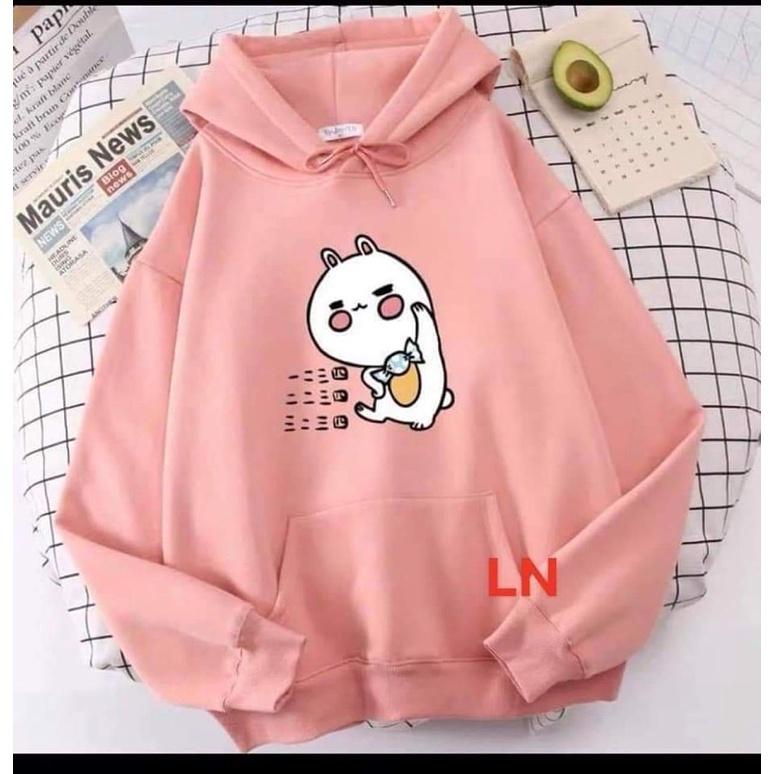 Áo hoodie mèo kẹo má hồng TH6