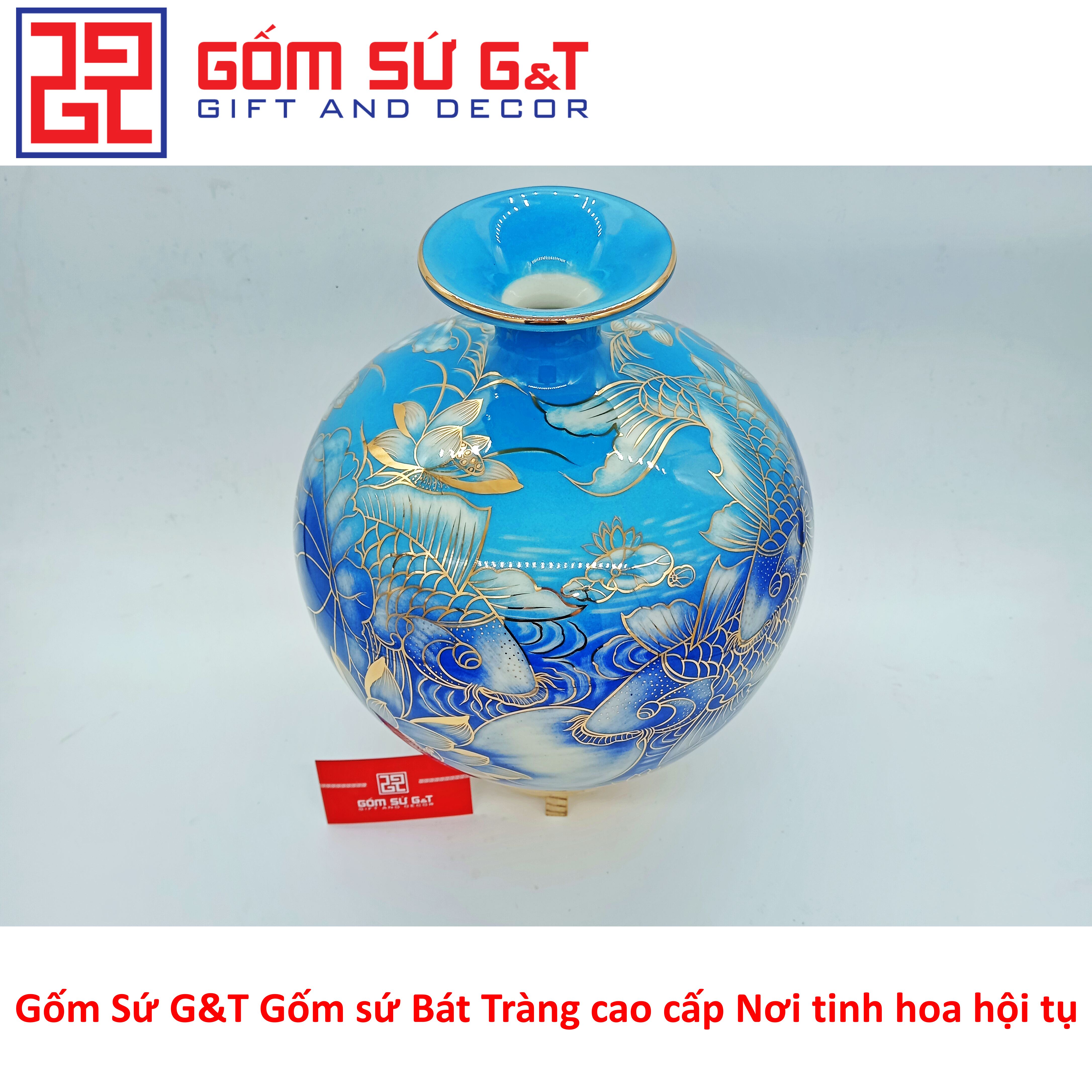 Bóng hút tài lộc cá chép trông trăng vẽ vàng kim Gốm Sứ G&amp;T
