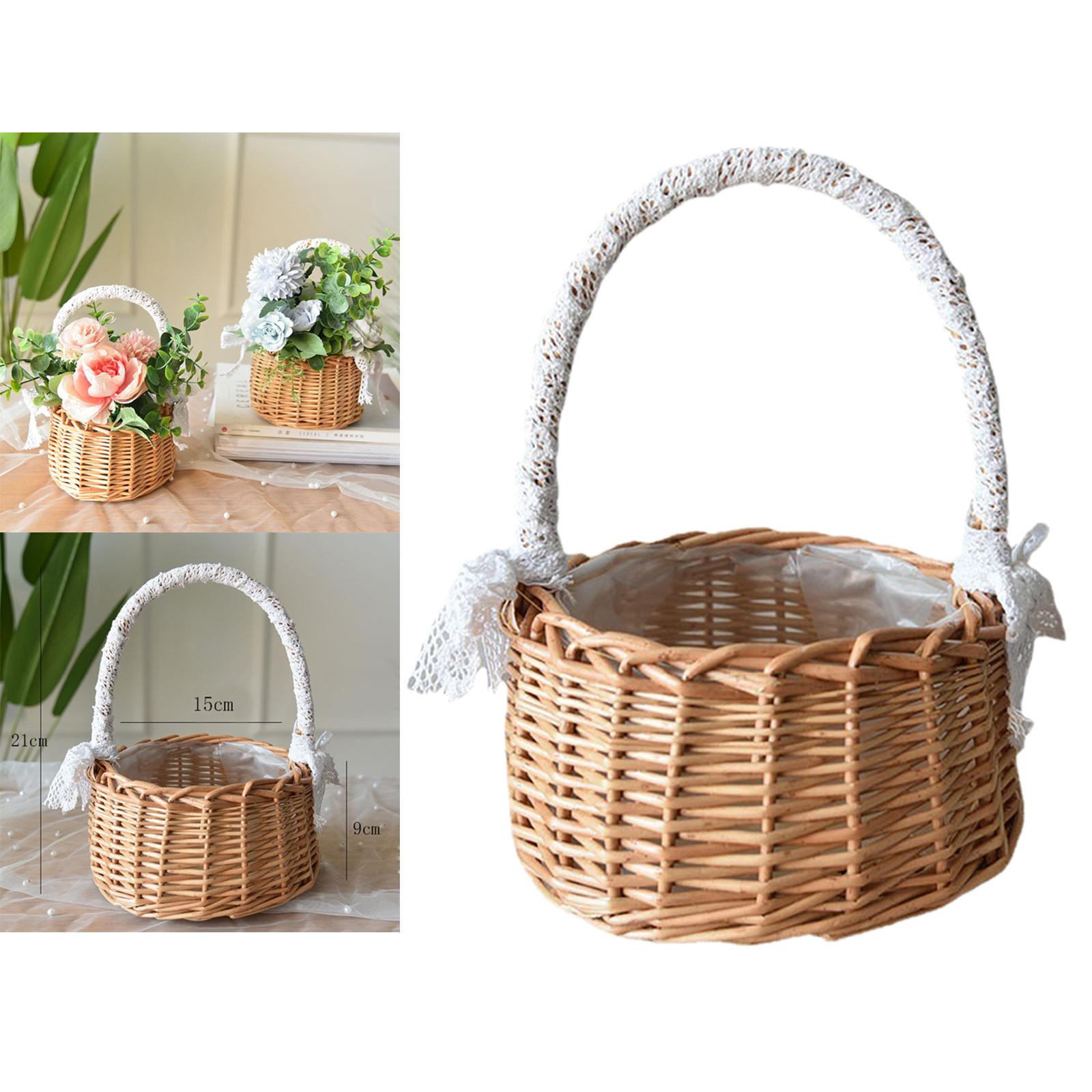 2xRustic Handmade Rattan Storage Basket Wedding Flower Wicker Plant Holder M