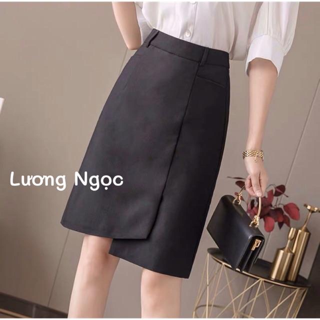 Chân váy chữ A phối đai vạt lệch