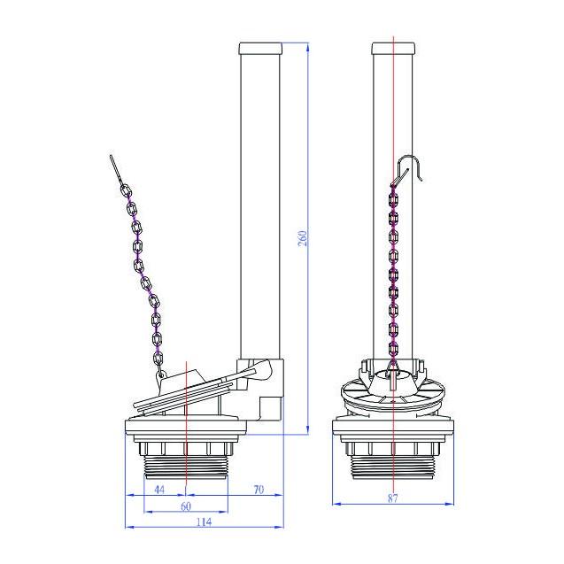 VS0103 - Bộ xả piston gạt trước, gạt hông, 1 nhấn bồn cầu két rời