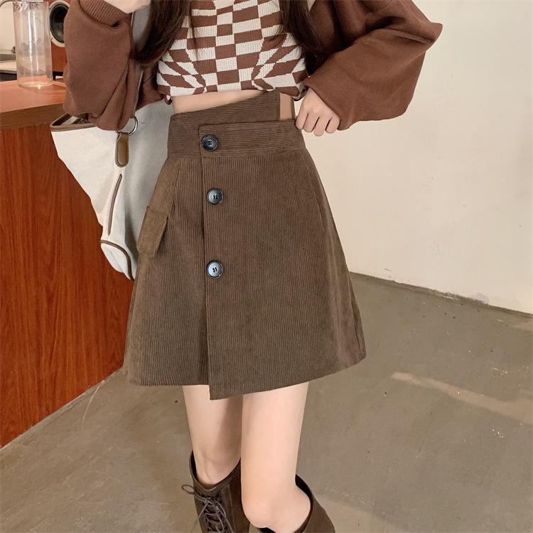 Chân Váy Chữ A Ngắn CHIPY Chất Nhung Tăm Giả Váy Phong Cách Hàn Quốc Ulzzang Kiểu Vintage Màu Kem Đen Bò Siêu Dễ Thương