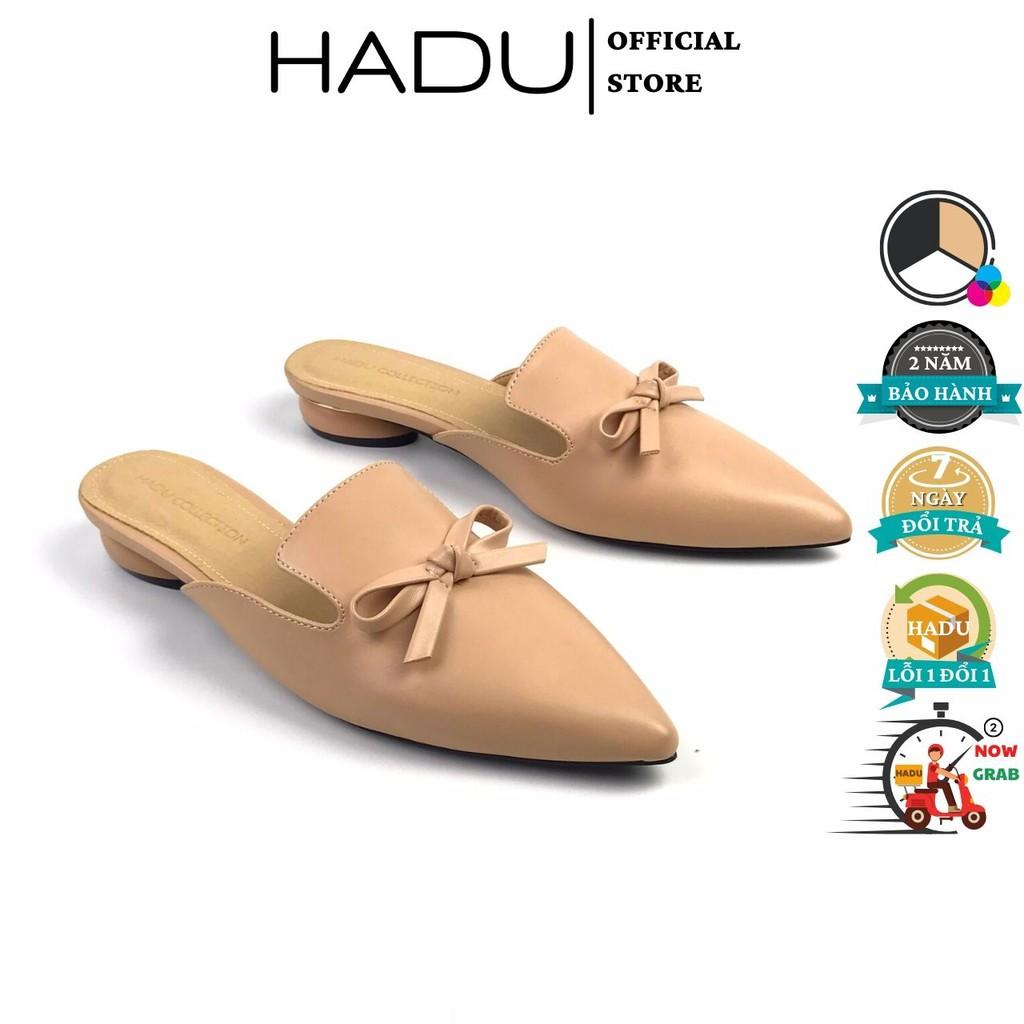 Dép sục nữ mũi nhọn HADU GD66 nơ nhỏ, da mờ