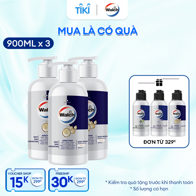 Combo 3 sữa tắm tinh dầu Walch tiêu diệt vi khuẩn, dưỡng ẩm mềm mịn, tái tạo làn da -Hương Neroli